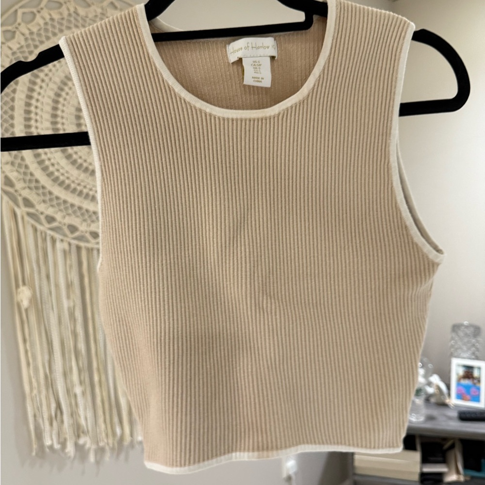 Beige Sleeveless Ribbed Top